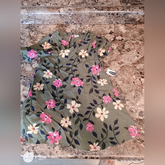 Old Navy Kids Dress - Green with Pink and White Floral - Picture 1 of 5